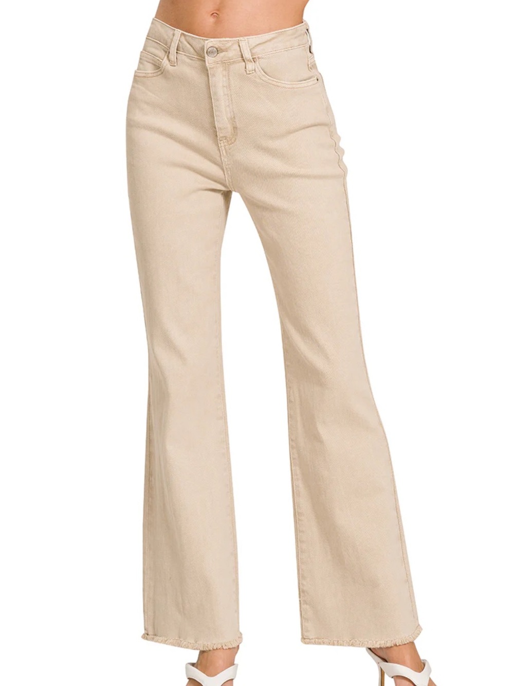 Zenana Outfitters Sand Beige Flare Jeans